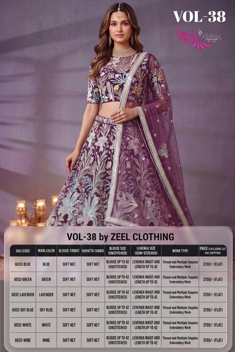 Zeel Vol 38 Soft Net Sequins Embroidery Work Designer Lehenga
